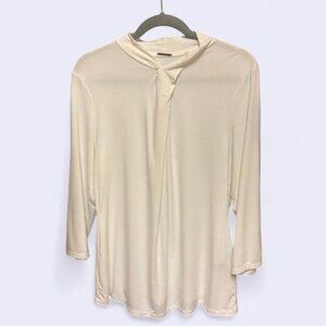 Elie Tahari Ivory Draped Front Top XL | Soft Stretch Viscose Blend